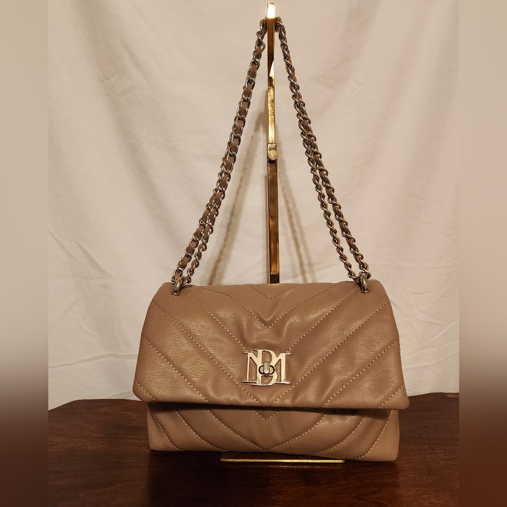 Badgley Mischka quilted, taupe colored faux leather bag